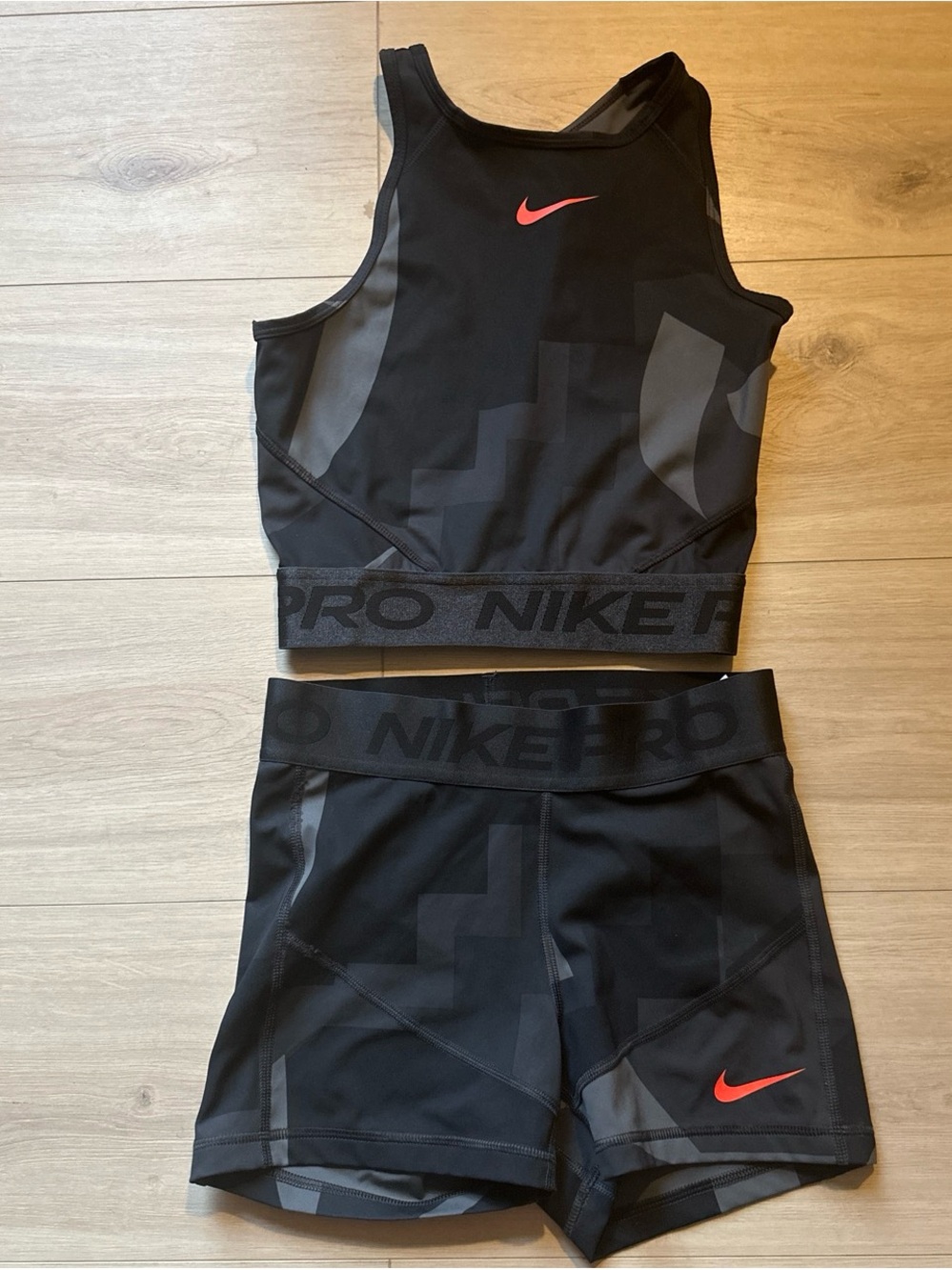 Nike Black & Gray Pro Sports Bra and Shorts Set
